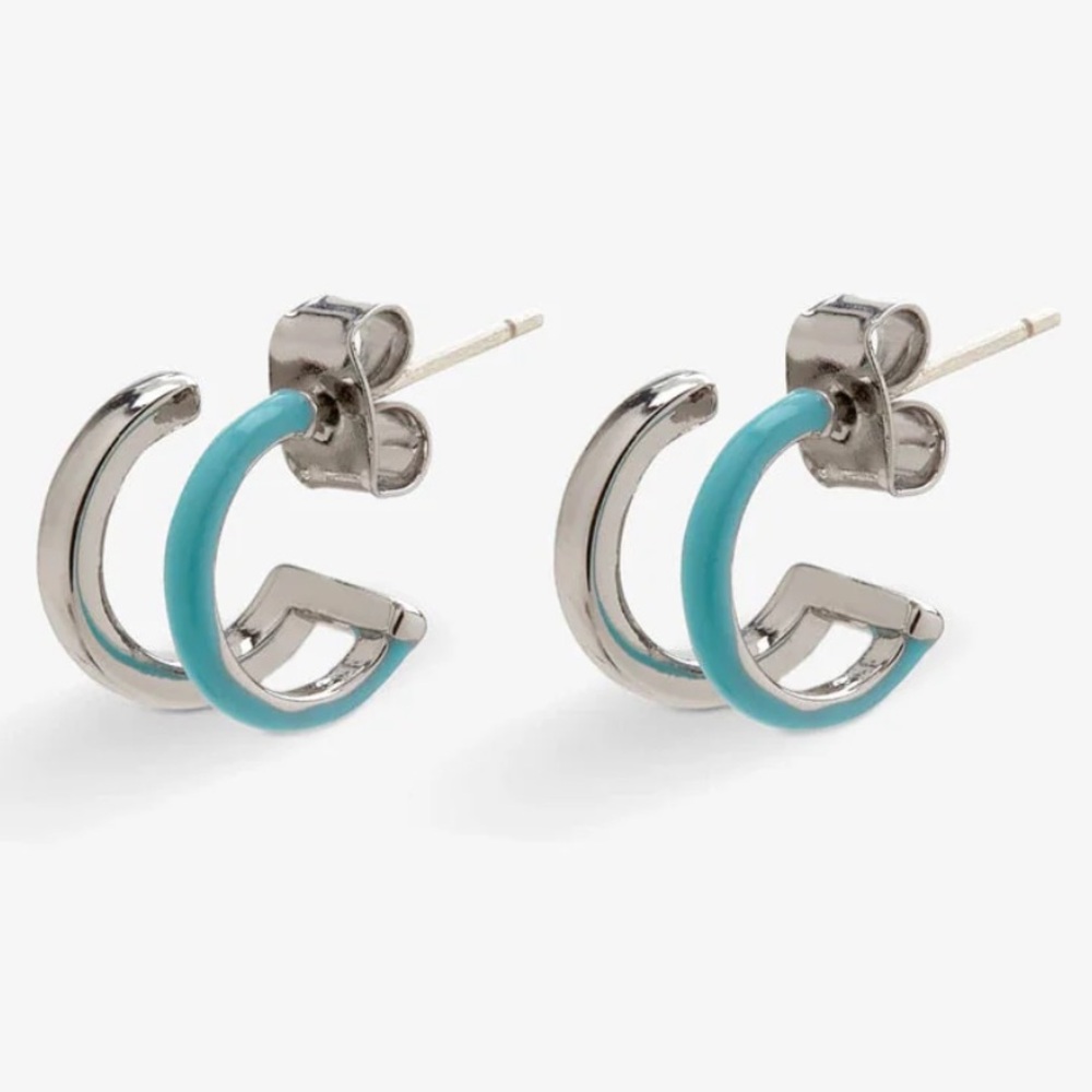 NWT Pura Vida Double Hoop Huggie Earrings in Silver
